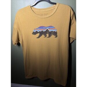 Patagonia Men’s Fitz Roy Bear Organic Cotton T-shirt Rare Medium Slim Fit Tan